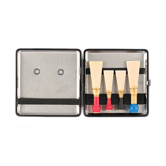 NEU-Rohretui, Textilfinish-Optik, grau-blau, schwarzer Metallrahmen, 4 Rohre